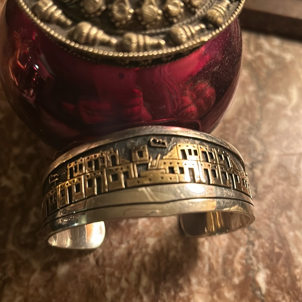 Hopi Indian made Sterling silver and 14 K Gold cuff bracelet